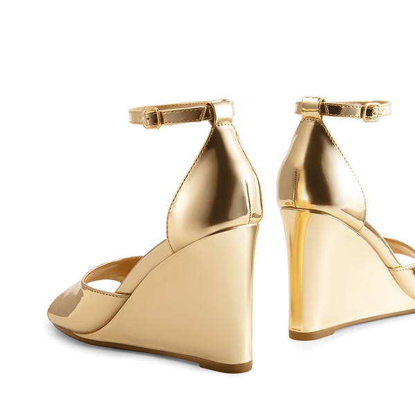 Square-Toe Buckle Strap Wedge Sandals - GOLD - 5